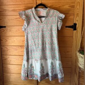 Tuckernuck VICTORIA DUNN lillie mini dress XS block print tiered
